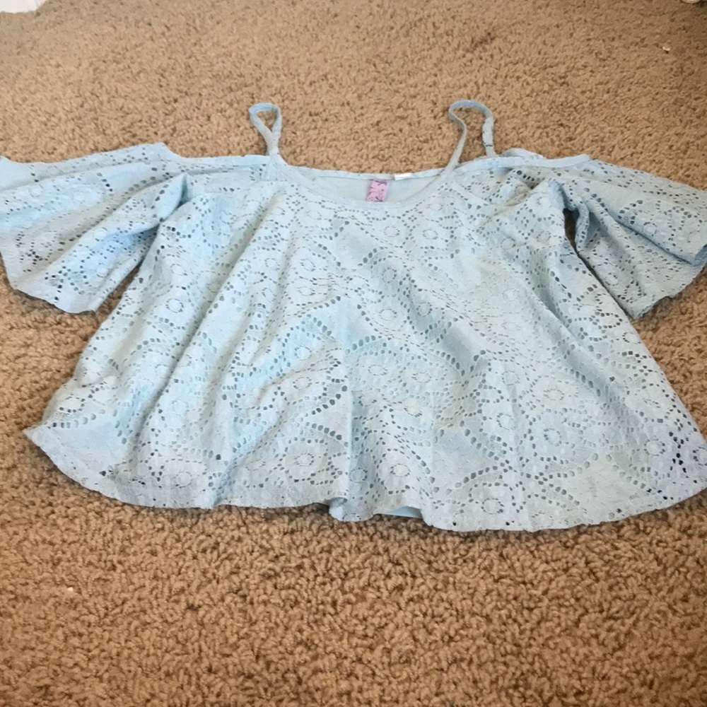 Blue lace off the shoulder top